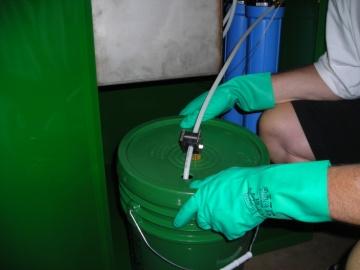 A Flocculating material (BECCA Clarifier Packets) is added to get the paint in the dirty fluid to collect together