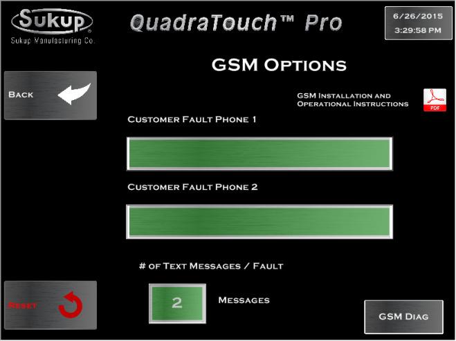 Tools GSM Options If equipped, the GSM modem options give you an opportunity to receive text alerts from the dryer.