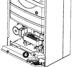4. Undo the securing screw and remove the cover (❹) to access the terminal block at the right hand side of the control facia.