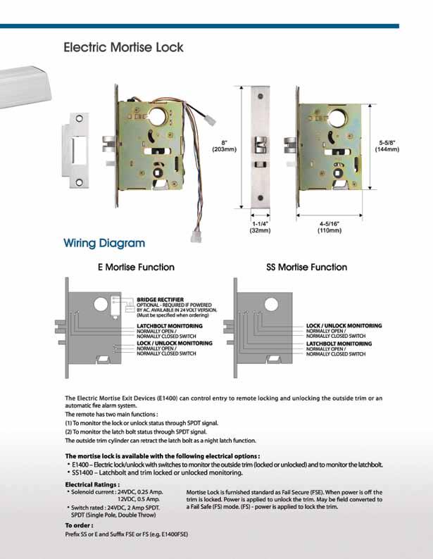 1000 Series Exit Devices The Electric Mortise Exit Devices (E1400) can control entry to remote locking and unlocking the outside trim or an automatic fire alarm system.