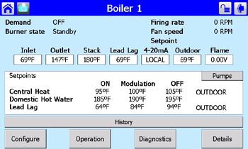 Press the boiler icon on the home page to go to the information screen. Make sure to return the boiler to automatic operation after using the operation screen for manual operation.