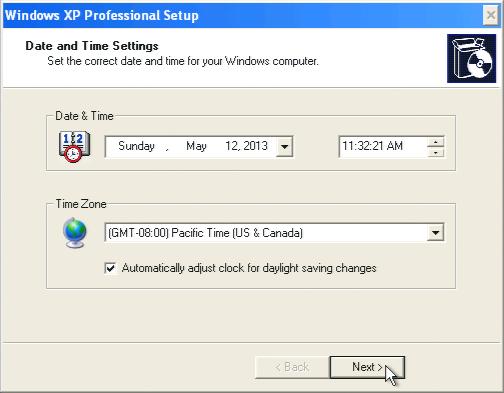 Selecting the Time Zone When the following window appears, you can change the