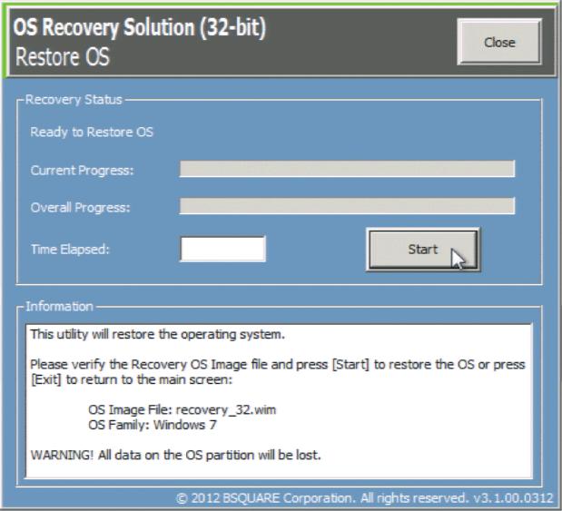 5. The following menu will display after system loads recovery utility. 6. Select Restore OS.