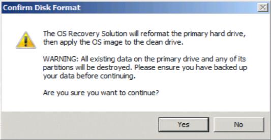 7. The following process will re-format the primary hard drive.