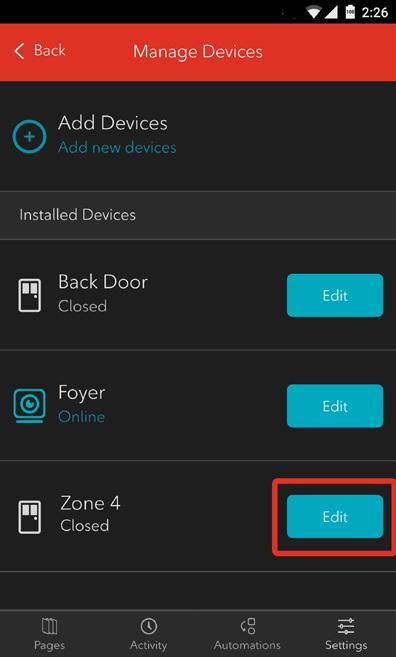Tap the appropriate icon to configure the Door/Window Sensor as either a Door or a Window Sensor.