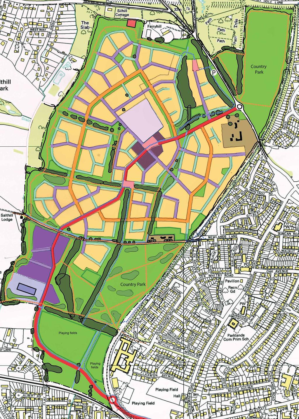 West of Chichester Proposals for land to the west of Centurion Way Proposed Masterplan PUBLIC OPEN SPACE ALONG WESTERN BOUNDARY: the western boundary of the site accommodates a corridor of open space