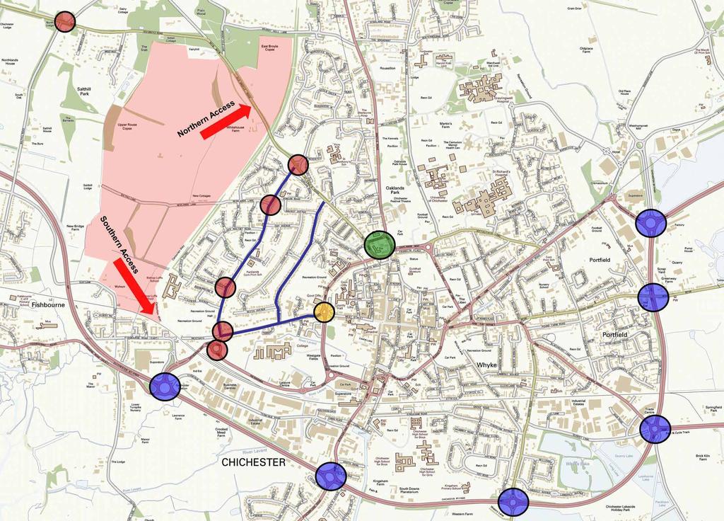 5 West of Chichester Proposals for land to the west of Centurion Way Highways, Access & Circulation Figure Sustainable Transport Plan (Refer to Figure ) The site is ideally located to promote walking