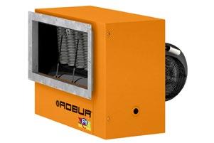 Heaters are equipped with: summer/winter switch with integrated signalling and reset of alarms. ROBUR F1 Gas heater with burner made of stainless steel. Axial fan ensures warm air flow into the room.