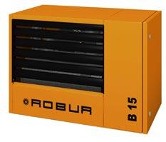General characteristic Robur B 15 ROBUR B 15 Thermal load [kw] 15 Heating capacity [kw] 13,8 Air flow [m 3 /h] 2170 Weight [kg] 28 Casing powder-painted sheet steel Colour orange (PANTONE 151C) or