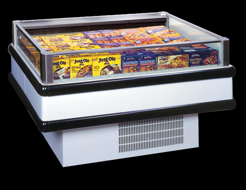 ISFGG Self-Contained, Single-Deck Island, Low Temperature Merchandiser - Straight Glass on All Four Sides Advanced Design - White