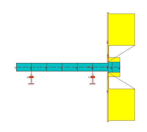 Figure 16. Modal Test of Exposed Fan Shaft Between Bearings. Figure 17. Example of Overhung Fan Rotor Model. Figure 18. 1 st Critical Speed Mode Shape of Typical Overhung Fan.
