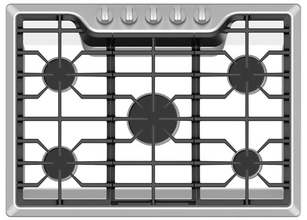 Features at a Glance Location of the Gas Surface Burners Your cooktop is equipped with gas surface burners with different BTU ratings.