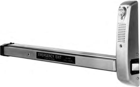 5800 Alarmed Exit Devices feature a dual frequency pulsating-type horn. The horn is activated by any unauthorized latch movement, unauthorized egress, or removal of the cover.