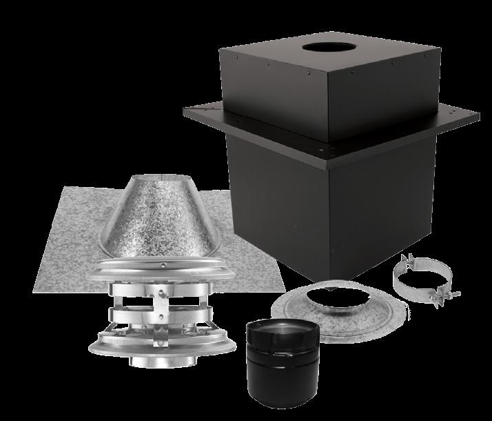 Cathedral Kit includes: Vertical Cap, Storm Collar, Cathedral Ceiling Support