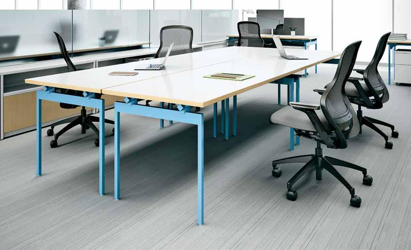 3 Knoll table desks set the stage for a perfectly balanced open plan workplace, offering the ultimate in careful planning and spontaneous flexibility with technology management to match.