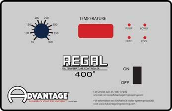 and high temperature Pump start switch Unit on/off toggle switch 0 volt alarm output 00 F REGAL HE HE INSTRUMENT - up to 00 F: Continuous to process temperature display Selectable from process