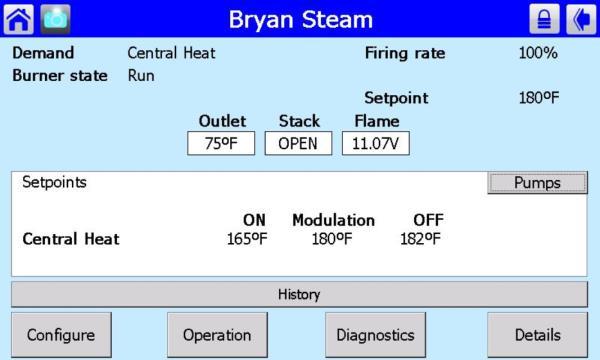 2.2.5 Status Page Details: Used to view boiler detail status information. History: Used to view R7910 history.