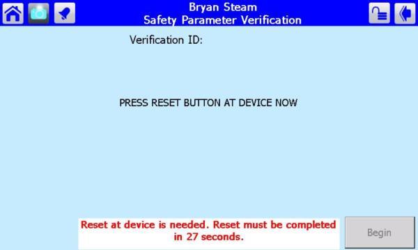 Press the Yes button to confirm each safety parameter block. If the user selects the No button, the safety parameter block remains unconfirmed and the configuration menu page is displayed.