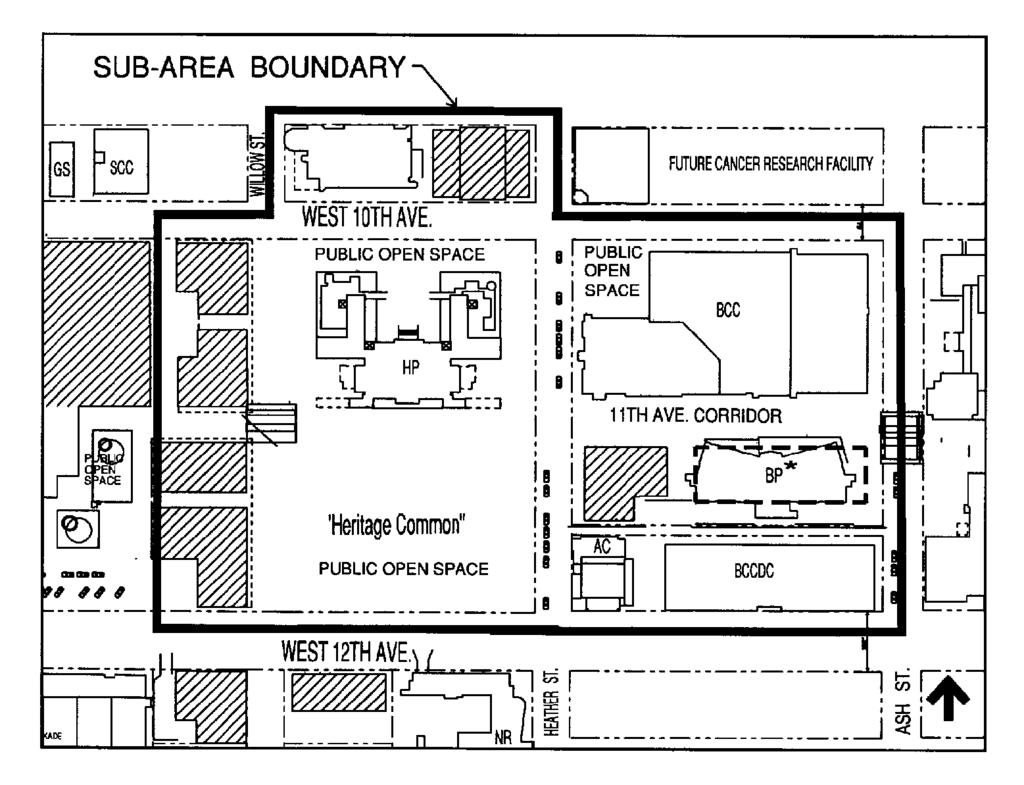 Figure 9. Willow/Heather Sub-area *Recommended massing of any future building in this location shown with dashed line. Specific guidelines that apply to this sub-area are: 4.2.