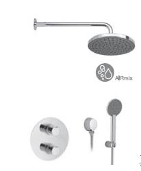 1 Shower set Complete with thermostatic shower mixer, with rain shower and handshower, with easy clean, with sliding bracket on the rail, with swivel and height adjustable shower arm (during