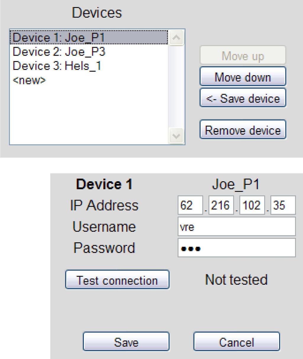 Figure 4.39. Slave devices list editing display. All of the Slave devices are listed in the Slave devices list editing display. On the right side the settings for the selected device are shown.