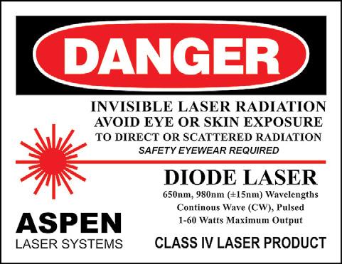 GENERAL SAFETY DECLARATION LABEL Located on the side of the device, this label indicates the laser classification. It warns of the radiation exposure hazard potential to eyes and skin.