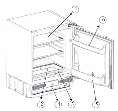 Description of the appliance 1) Refrigerator shelf 2) Safety glass salad crisper