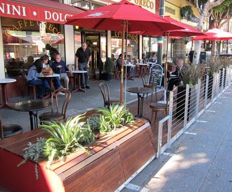 IMPLEMENTATION: FABRICATION, INSTALLATION, and AMENITIES ENCLOSURE GUIDELINES BUFFERS ON THE EDGES. All parklets shall have an edge to buffer the street.