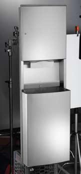 Wall Opening: 15 5 8 x 54 3 8 x 4 (397 x 1381 x 102 mm) 20469 RECESSED PAPER TOWEL DISPENSER AND WASTE RECEPTACLE Dispenses 600 C-fold or 800 multi-fold paper towels. 14.8 gal.