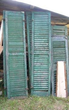@$1 each *SHUTTERS: @$15 each 15-16 wide x 72 tall fixed louvre shutters, pine with green paint. Mid 19th cent.