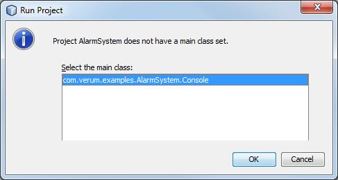 information. Click on Finish to create the NetBeans project. Select the AlarmSystem project in the Projects window.