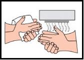 In a designated hand washing sink, use warm water to moisten hands 2. Apply soap 3.