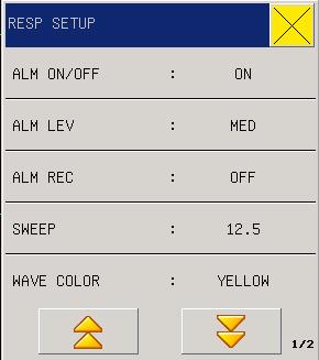 Figure 11-3 RESP Alarm Setup 1. ALM ON/OFF: see reference in RESP Setting menu 2. ALM LEV: see reference in RESP Setting menu 3. ALM REC see reference in RESP Setting menu 4.