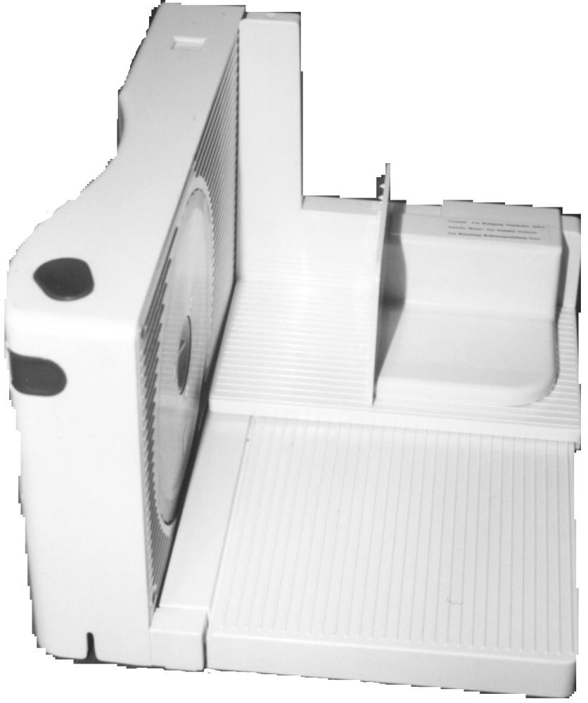 Assembly Caution! To reduce risk of health hazards: Before assembling the Food Slicer, thoroughly wipe off all parts with a clean rag using warm soapy water and a mild anti-bacterial detergent.