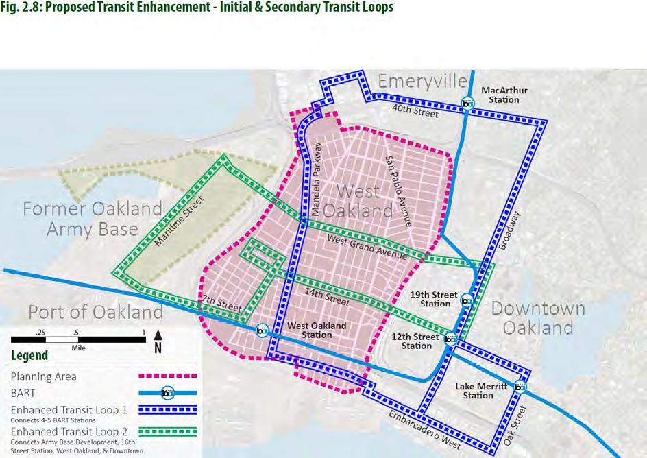 A separate but coupled transit loop would connect the 16 th Street Train Station area, the Mandela/West Grand Opportunity area and downtown Oakland.