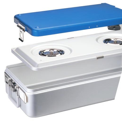 Double Lid Designed for stacking up to three high, saving space during sterilization, transportation and storage Keeps out dust, excess moisture and other contaminants for added hygienic security