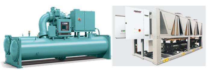 Types Of Centrifugal Chillers Centrifugal chillers, due to their larger inherent size and lower head generating capabilities, are generally limited to water cooled and evaporative condensed