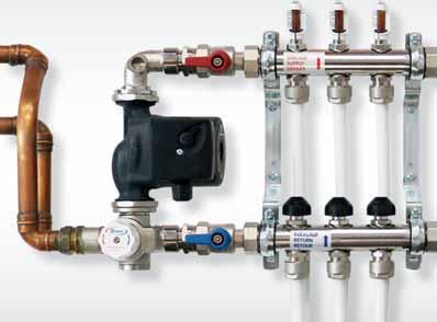 PUMP & MANIFOLD ASSEMBLY Flow meters Return to boiler Ball valves Pump Fill & drain valves Flow from boiler Mixing valve to UFH circuit FILLING THE MANIFOLD SYSTEM 1) It is IMPORTANT that the