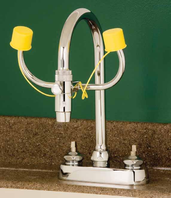 PLUMBED LABORATORY SAFETY SOLUTIONS DECK- AND WALL-MOUNTED EYE AND EYE/FACE WASHES KEY FEATURES Chrome-plated brass pipe Paddle or push down handle activation ½" Inlet All items comply with FAUCET