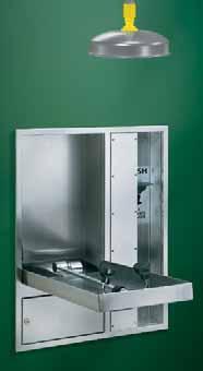PLUMBED STAINLESS STEEL LABORATORY SAFETY SOLUTIONS BARRIER-FREE, RECESSED DRENCH SHOWER AND EYE/FACE WASH S19-325BF S19-325FBF stainless steel shroud push-down, coated stainless steel handle front