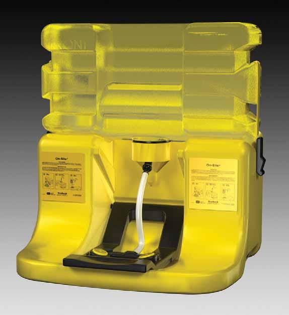 PORTABLE SAFETY SOLUTIONS ON-SITE PORTABLE GRAVITY-FED EYEWASHES KEY FEATURES Transparent tank allows solution level to be checked easily High-visibility yellow, molded pedestal and tank