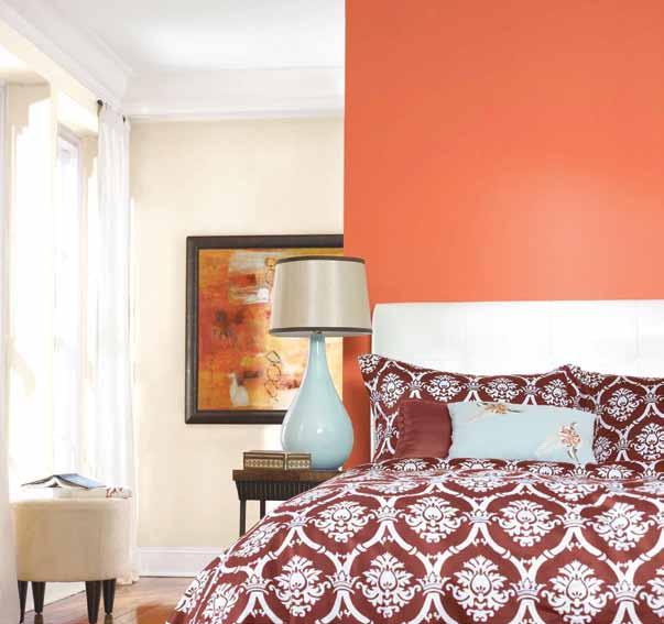 red feature wall, with warm sand coloured walls.