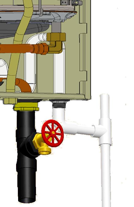 Condensate Tee (field installed) on condensate drain pipe Do not place in environment with temperatures below freezing.