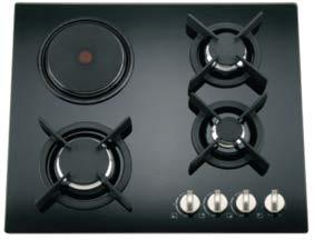 Kitchen Appliances, Hobs 3 Gas Burner Hob and 1 Hotplate Materials: Front control knobs Flame failure safety device Cast iron pan support Automatic
