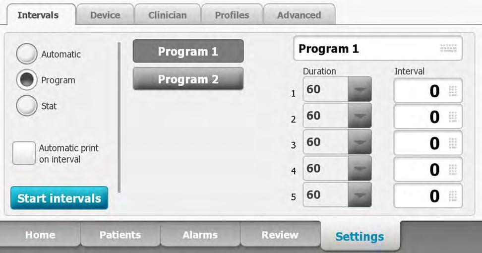 66 Patient monitoring Welch Allyn Vital Signs Monitor 6000 Series Start program intervals Follow these steps to configure the monitor to take automatic NIBP measurements at variable intervals. 1.