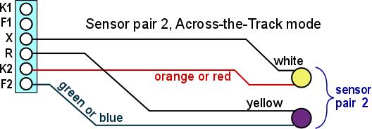 Connect sensor pair 1: How you connect the IR LED and phototransistor to the MRD2 module determines whether Detector 1 will operate in 'Across the Track' or 'Reflective' mode.