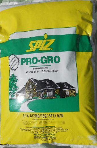bag 50 per pallet 17-6-6 SPIZ FERTILIZER Premium lawn & turf-progro granular fertilizer Order #: 42-1766 40 lb.