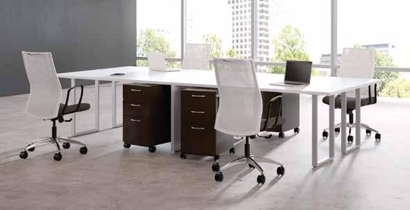 (Rectangular peninsula desks shown with mobile pedestals and Proxy seating.