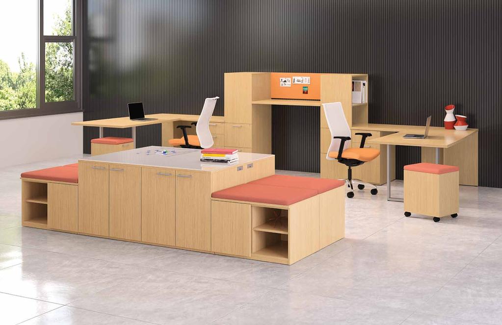 pages 14 & 15 collaborative Back-to-back stations with a shared central activity hub are ideal for individual tasking and