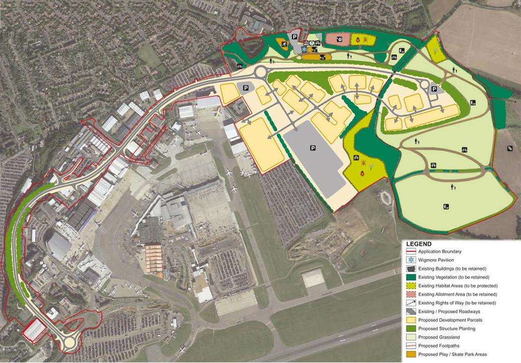 Masterplan 4 Our proposed masterplan for the site is to provide a high-quality business park which can be accessed by a new road linking the site from a second roundabout on the A1081 New Airport Way